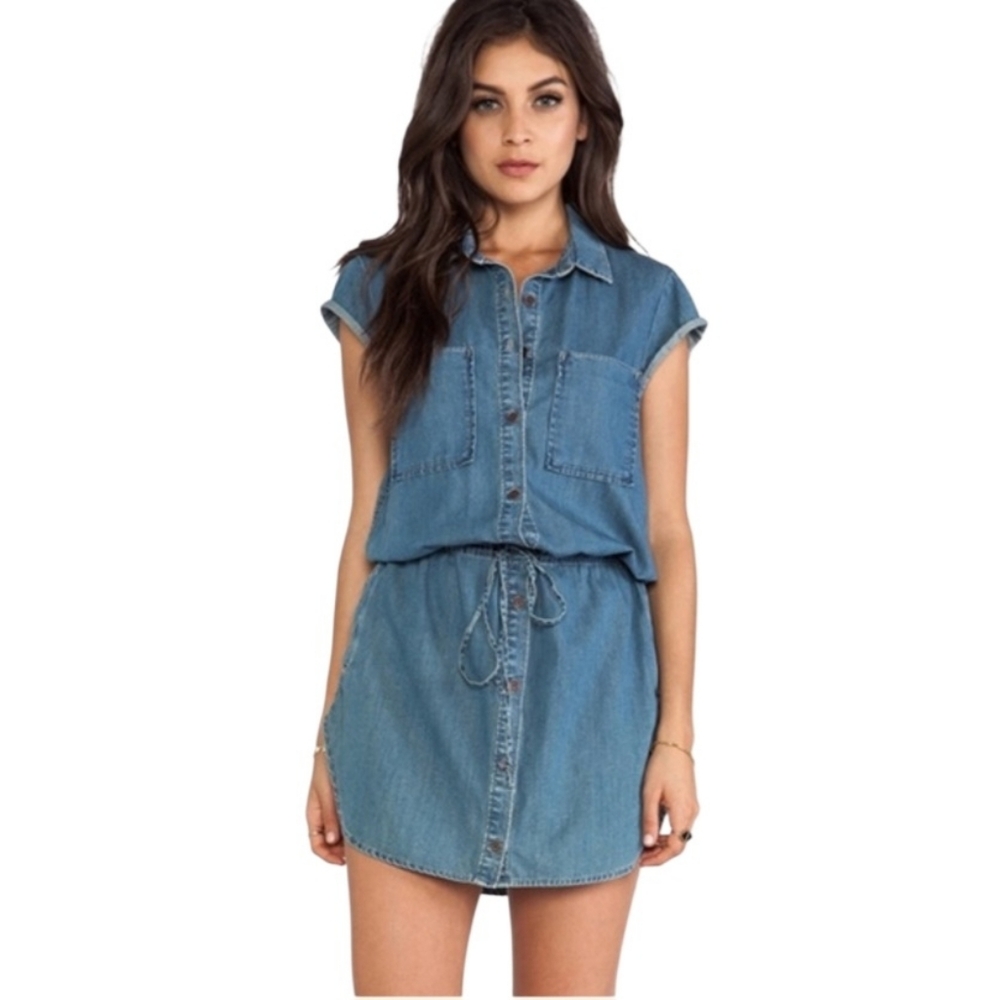 PAIGE Mila Denim Chambray Button-Front Shirt-dress Size M